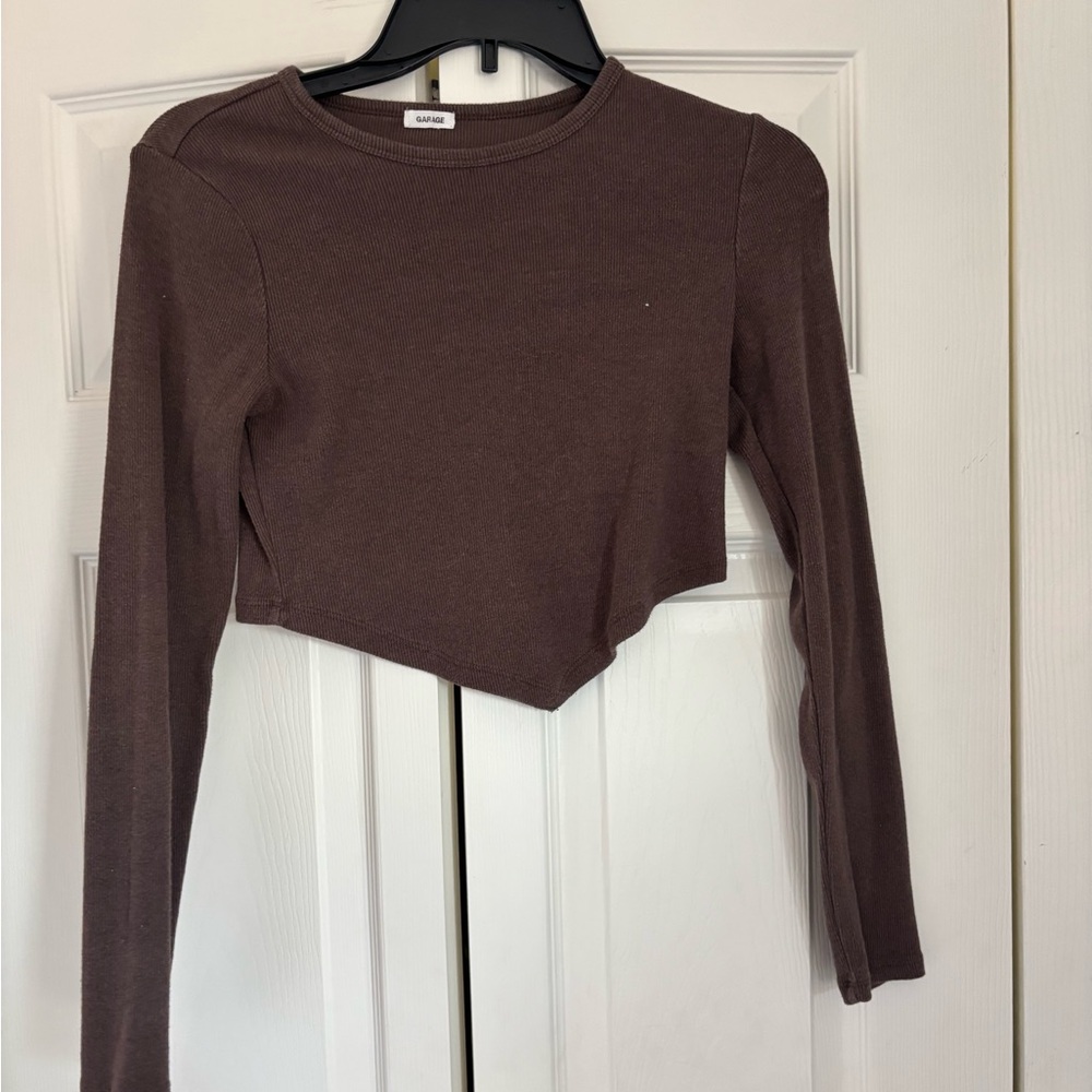 Garage Chocolate Brown Long Sleeve Crop Top